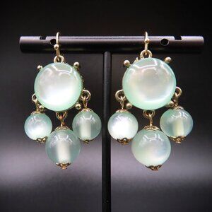 Fiber Optic Cabochon and Beaded Seafoam Green Earrings